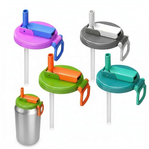 4 Pack Soda Can Lids with Silicone Straw, Reusable Can Lids for Fizzy Drinks, Can Lids for Tins, Can Tops for Soda Beer Juice