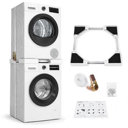 Generico Kit di Sovrapposizione Universale - Lavatrice e Asciugatrice con Cinghie a Cricchetto - Regolabile 45-70 cm - Sistema di Impilaggio Salvaspazio - Struttura Anti-Vibrazione Sicura e Stabile
