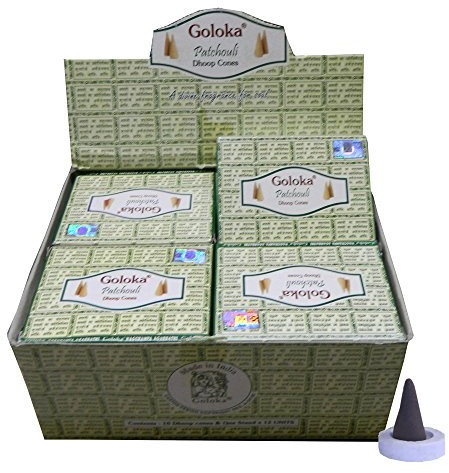 Indischerbasar.de Cône d'encens Indien GOLOKA Patchouli Dhoop Cones 12 Packungen à 120 Stück