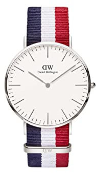 Daniel Wellington Classic Cambridge Orologio Uomo, 40mm, in NATO, Blu/Bianco/Rosso/Oro Rosato