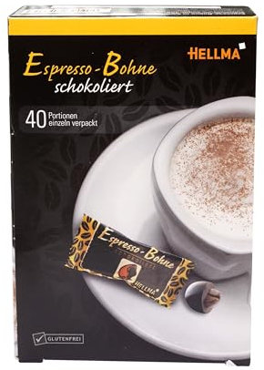 Hellma Espresso-Bohne in Zartbitter-Schokolade - 40 Stk. schokoliert, einzeln - je 1,1 g - Vorrats-Box - für Café, Gastro