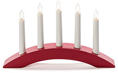Konstsmide Holzleuchter, rot lackiert, 5 klare Birnen, 230V, Innen, weißes Kabel - 3576-510