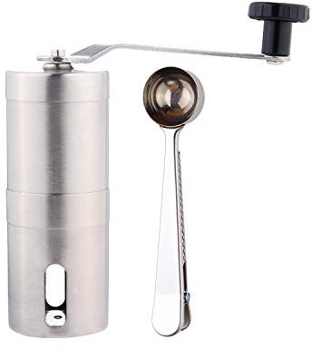 GWCLeo Premium Manual Coffee Grinder Stainless Steel Body Adjustable Ceramic Conical Burr Hand Crank Mill Grinds with Coffee Bean, spoonespresso Compatible,Consistent Grind, Perfect for Traveling