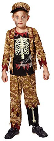 Bristol Novelty CF011 Skeleton Boy Soldier Costume, Medium, 122 - 134 cm, Approx Age 5 - 7 Years, Skeleton Boy Soldier (M)