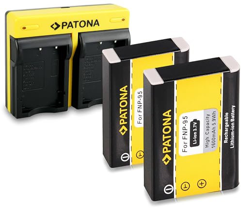 PATONA Dual Lader mit 2X Akku Ersatz für Fuji NP-95 NP95 NP 95 Batterie Kompatibel mit Fujifilm FinePix F30 F31 F31fd X-S1 X30 X70 X100 X100S X100T Real 3D W1