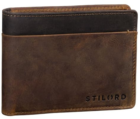STILORD 'Sterling' RFID Geldbeutel Herren Leder - Vintage Portemonnaie mit NFC-Schutz - Brieftasche mit Geschenkbox - Echtleder Geldbörse mit Ausweisfach, Farbe:mittel - braun