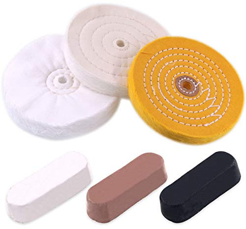 Rustark 6-teiliges 150mm Polierscheiben Set Zum Polieren mit 3 Stück Compound Schwarzer Schmirgel, Brauner Tripoli, Weißer Diamant für Bankschleifer Schleifmaschinen