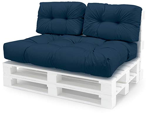 Spatium Palettenkissen Set abnehmbar Bezug wasserdicht gesteppt Palettenauflage Palettenpolster Palettensofa Palettenmöbel Dunkelblau 3er Set