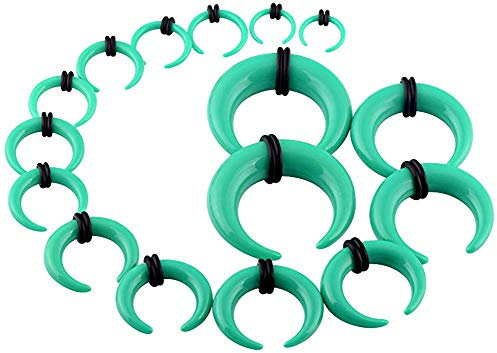 Longbeauty 16 PC Arcyl Dehnsichel Set 1.6-10mm Dehnungsschnecke für Ohr Piercing Flesh Tunnel Plugs Türkis Mit O-Ringe