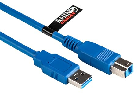 rhinocables USB 3.0 Printer Cable - A Male to B Lead | Universal Compatibility for All Your USB-B Devices - Printers, Scanners & External Hard Drives including HP, Brother, Dell & Epson (Blue, 2m)