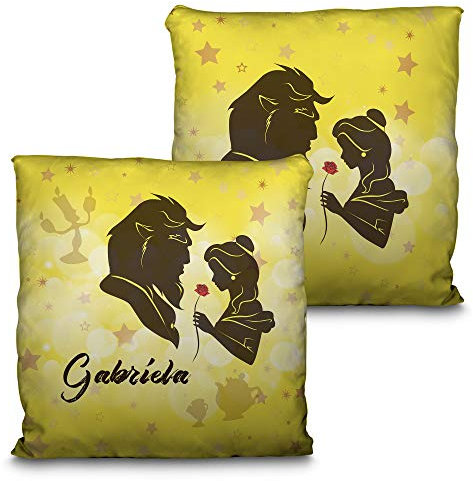 Benutzerdefiniertes quadratisches Kissen mit Namen. Geschenk für Fans, einzigartig, originell und exklusiv. Premium Qualität Verschiedene Größen zur Auswahl. Füllung inklusive. SCHÖNE UND DAS BIEST