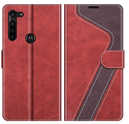 MOBESV Phone Cover For Motorola Moto G8 Power, Flip Wallet Case for Motorola Moto G8 Power Phone Case, Red/Dark Purple