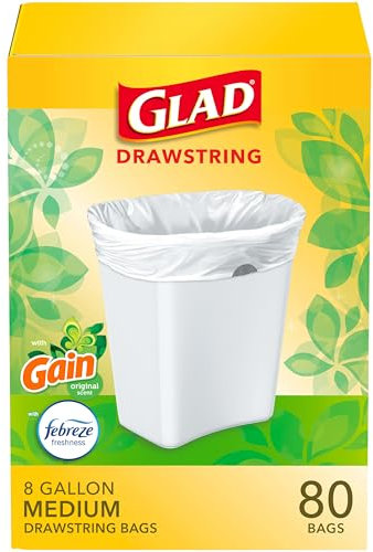 Glad – Lot de 80 sacs poubelles de cuisine ForceFlexPlus avec Clorox, taille moyenne, parfum frais, 30 L