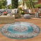 Teppich-Traum RUNDER orientalischer Vintage WOHNZIMMERTEPPICH für In- & Outdoor Balkon buntes Blumenmotiv türkis Größe 160 cm rund