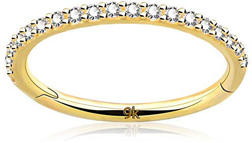 OUFER Helix Earrings 16G 9K Solid Gold Cartilage Earring Hoop Ring CZ Line, Daith Rook Conch Piercing Earring Jewellery Nose , 9K Gold 10mm