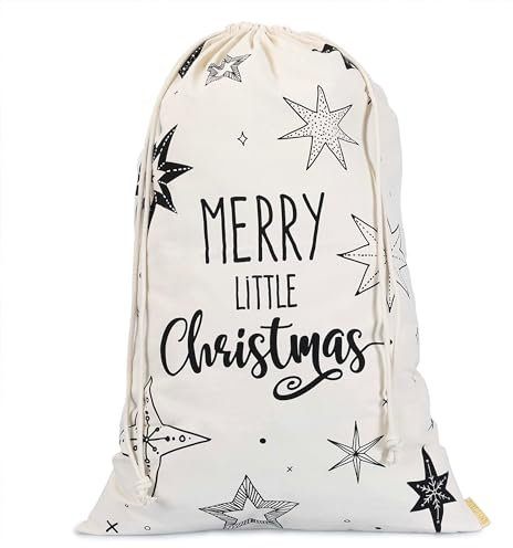 Papierdrachen Geschenkverpackung Weihnachten 2025 - Stoffbeutel beige - groß - Schriftzug - Kordelzug - wiederverwendbar - zum Befüllen - 50x80cm