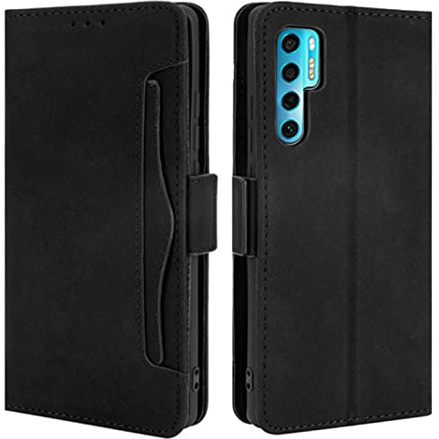 HualuBro Coque pour TCL 20 Pro 5G, Housse à Rabat en Cuir de Protection Flip Cover Case Antichoc Stand Portefeuille Etui pour TCL 20 Pro 5G Coque, Noir