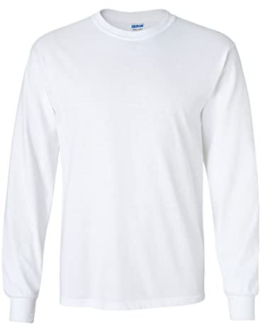 Gildan Men's Ultra Cotton Adult Long Sleeve T-Shirt, 2-Pack White-Natural(2 Pack) Small, (1) White + (1) Natural, S