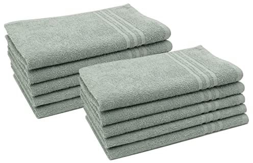 ZOLLNER 10er Set Gästetücher in 30x50 cm - saugstarke Handtücher in grau - mit praktischem Aufhänger - mit DREI modernen Tiefgangstreifen - waschbar bis 60°C - Baumwolle - Hotelqualität