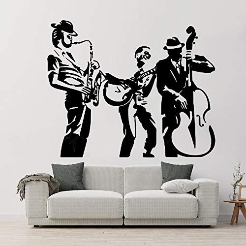 NSRJDSYT Jazz Band Musikinstrumente Wandaufkleber Mädchen Jungen Schlafzimmer Dekor Musik Gitarre Wandtattoo Mann Höhle Garage Poster 66x54cm