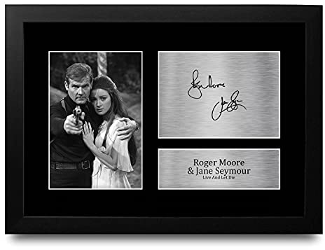 HWC Trading FR A4 Roger Moore & Jane Seymour James Bond Live And Let Die Geschenke Gedruckt, Signiert Autogramm Bild Für Film-Erinnerungsstücke-Fans - A4 Framed