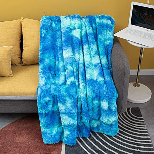 Ricemru Felloptik Kuscheldecke Doppelpack Flasuchig Kaninchenfell Sherpa Decke Wendedecke Wohndecke Supper Weich Flauschdecke Felldecken Kunstfell Luxus Couchdecke Sofaüberwurf Blau