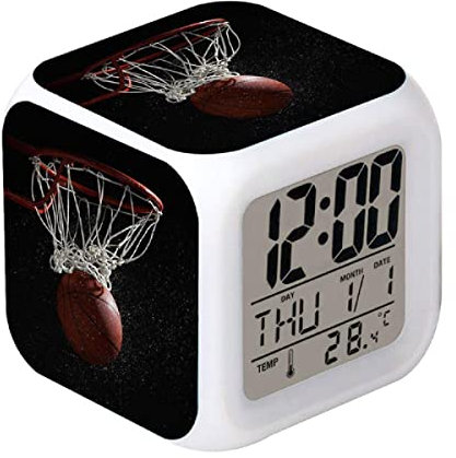 HUA5D Reveil Numerique Enfant Veilleuse Basket-Ball Sportif Cadeau Ado Garcon Fille,Reveil Digital Wake Up Light avec 7 Couleurs Changer La Date Affichage De La Température Veilleuse A417