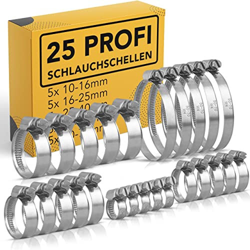 Schlauchschellen Set 10-70 mm | 25x Stück aus Edelstahl | für Pool Waschmaschine Auto Kfz | Schlauchklemme Schlauchbinder Schlauch Rohr Schelle Schraubschelle Metallschelle