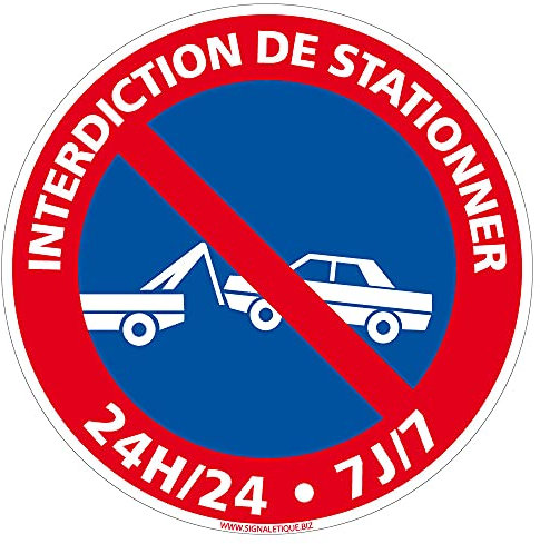 Panneau stationnement interdit. Disque interdiction de stationner autocollant rouge et bleu. Sticker signalisation d'interdiction -