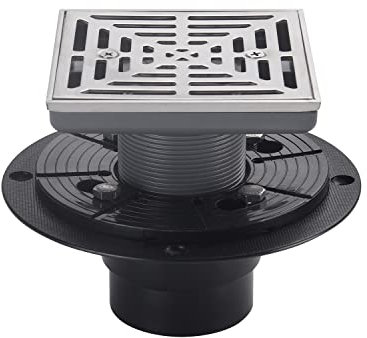 DEOKXZ Duschablauf, quadratisch, gebürstetes Nickel, Sockel mit verstellbarem Ablaufflansch-Set, PVC, abnehmbarer Kühlergrill, Ablaufabdeckung mit Schrauben, Bodenablauf, SUS304 Edelstahl