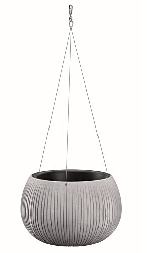 Hängender Blumentopf Betonimitation mit Wellendesign + Innentopf /24x16cm Beton/Betonoptik Inkl. Einlegeboden Metall Haken Blumenkasten