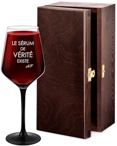 Maverton Verre Personnalisé à vin rouge et blanc - Verre à Pied Noir pour Anniversaire 30 cl - Verrerie a vin avec Gravure Cadeau Homme Anniversaire - Cadeau Personnalisé classique pour ami - Sérum