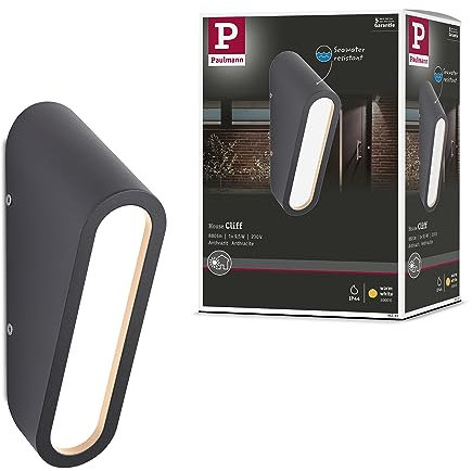 Paulmann 94733 LED Außenleuchte Wandleuchte Cliff seewasserresistent IP44 64x116mm 3000K 9,5W 300lm 230V Anthrazit Alu Warmweiß