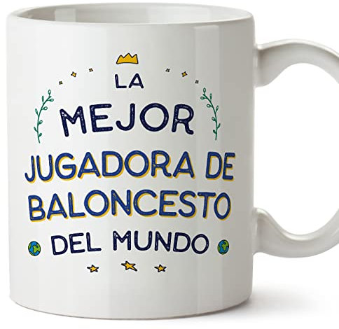 MUGFFINS Tazas para JUGADORA DE BALONCESTO mujer - En Español - Mejor del Mundo - 11 oz / 330 ml - Regalo original y divertido