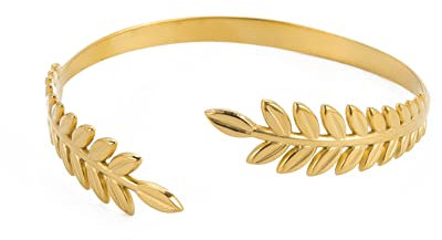 Dreamtimes Greco Romano Bracciale di foglie di alloro per le donne Bracciale in acciaio inossidabile Colore oro Foglie di alloro Orecchie di grano Boho Bangle Festa Gioielli Regalo di Natale (Oro)