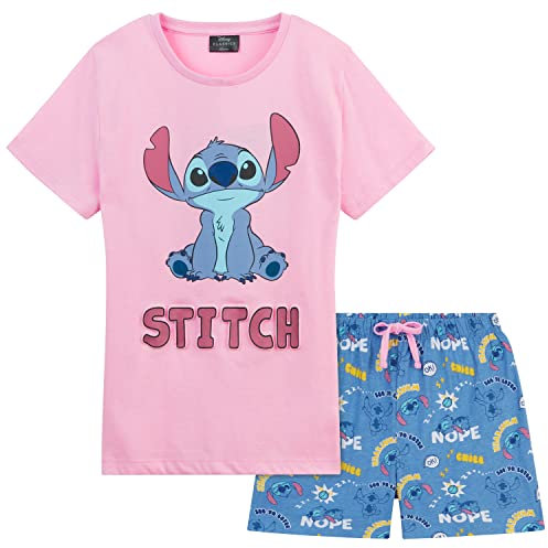 Disney Pyjama Stitch Fille, Ensemble de Pyjama Short Fille, Pyjama Ado Fille, Cadeau Fille Ado Vetement Enfant Fille Ado 4-14 Ans Stitch Bourriquet (Rose/Bleu Stitch, 11-12 Ans)