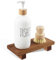 DEBETOOL Porte-savon rectangulaire en bois d'acacia, marron, 10,2 x 10,2 cm, évier et baignoire, plateau sur pied en bois d'acacia naturel pour bouteilles de savon et de savon