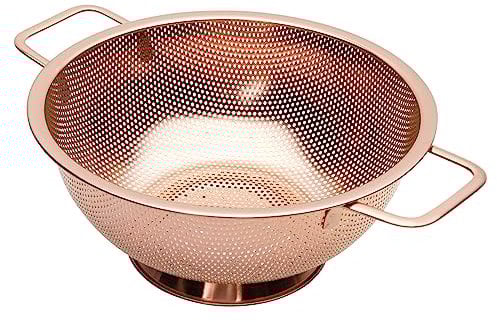 BLAGAIN Colander 3-Quart with Handle, Food Metal Strainer for Kitchen Sink, Pasta Pot for Noodles Vegetables and Fruits, Stainless Steel, Rose Gold