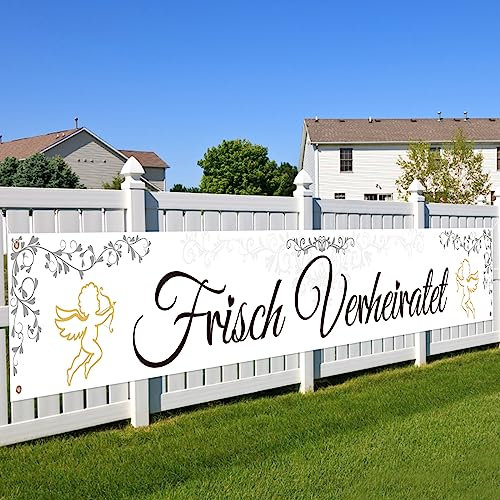 LOPOTIN Frisch Verheiratet Hochzeitsdeko Just Married Girlande 270 * 35cm Hochzeit Deko Stoff Banner Hochzeitsdeko Garten Autoschmuck Hochzeit Hochzeitsbanner für Brautpaar Brautdusche Hochzeitsfeier