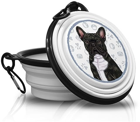 Bouledogue français Noir - Gamelle Pliable Noire avec Mousqueton pour Animal Domestique Pratique et Unique.