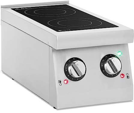 Royal Catering RCIC-3000 Induktionsplatte 2 Platten Ø 12-26 cm tragbar 3000 W 60-240 °C Edelstahl/Keramikglas Bedienung per Drehknopf Induktionskochplatte mobile Kochplatte Induktion