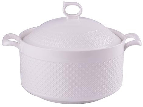 FROOWAN Soupière de service en céramique avec couvercle, 3,6 L, grands bols de service à soupe en porcelaine avec couvercle pour fêtes, passe au four, micro-ondes, lave-vaisselle, ronde, blanche