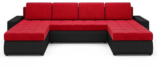 ALTDECOR Ecksofa in U-Form mit Schlaffunktion und Bettkasten Corner Sofa Bett Eckcouch Couch L-Form Schlafcouch Ausziehbar Wohnlandschaft Schlafsofa Cauchsofa - BOL-U-BIS - 315x150x92cm Rot