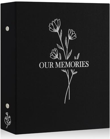 Lanpn Fotoalbum 10x15 400, Leinen OUR MEMORIES Einstecken Einsteckalbum für Hochformat Fotos Bilder Schwarz