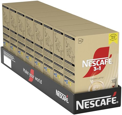 NESCAFÉ 3-in-1 CREAMY LATTE Getränkepulver-Sticks, löslicher Bohnenkaffee mit Creamer mit Magermilchpulver und Zucker, koffeinhaltig, 8er Pack (8 x 10 Getränkepulver-Sticks à 15g)