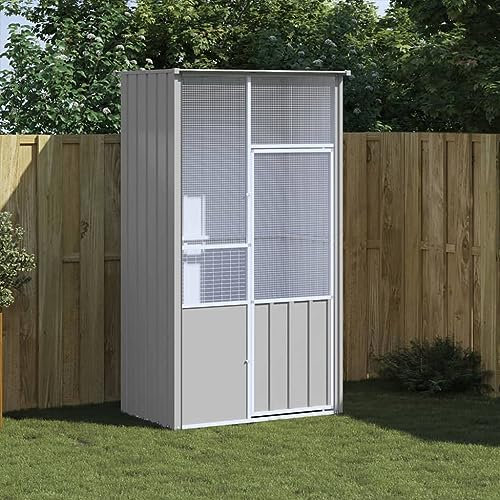 Tidyard Voliere Vogelvoliere Vogelhaus Vogelkäfig Außenvoliere Käfig Grau 115x78x200 cm Verzinkter Stahl