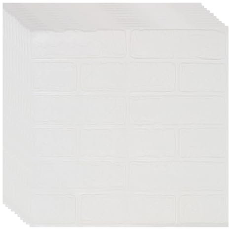 3D Wandpaneele Selbstklebend 10 Stück 35x35cm 1.2 m², Küchenrückwand Ziegel Tapeten Steinoptik 3 mm Steintapete Wandaufkleber Wasserdicht Wandtapete für Küche Schlafzimmer (Weiß)