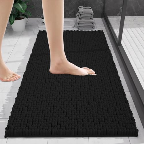 UHOUSEST Badematte rutschfest, Weicher Badezimmerteppich-Wasserabsorbierend Badematte, Maschinenwaschbar Badvorleger, für Badewanne und Toilette-Schwarz 40CM x 60CM