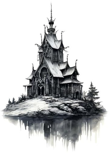 Samunshi® Wanddeko Wikinger Kirche Stabkirche Wallart Wandtattoo Asgard für Wohnzimmer Küche Wandaufkleber Wandsticker Runen Odin Thor50x70cm