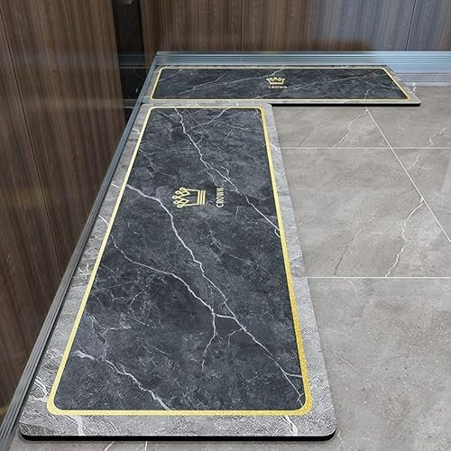 2Stk Küchenteppich 40X60+40X120Cm Grauer Marmor Küchenläufer Teppich Für Küche Waschbarer rutschfest Läufer Küchenmatte Weich Und Superabsorbierend Waschbar In Waschmaschine